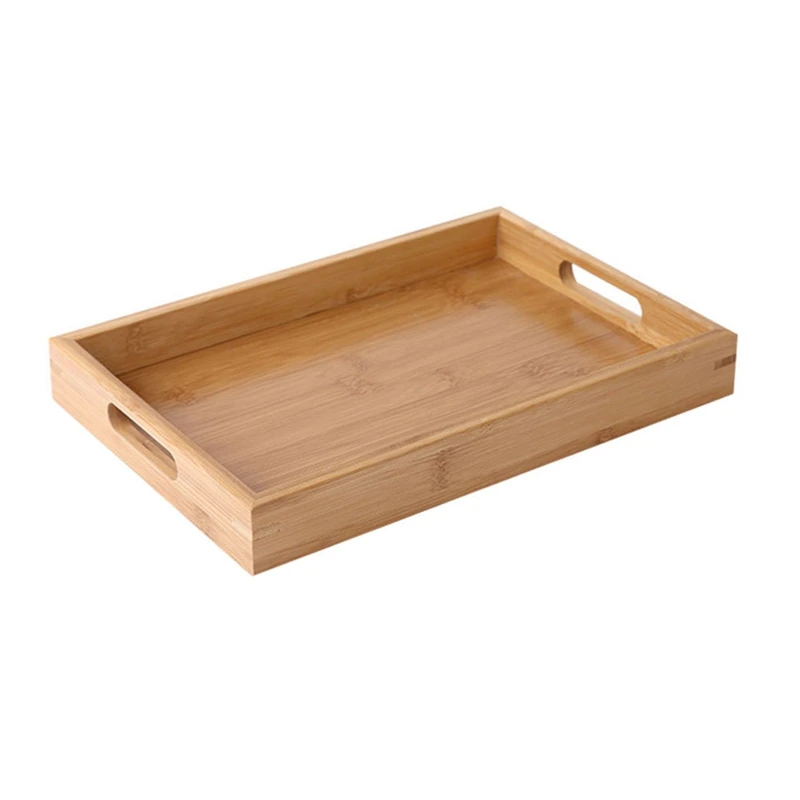 Rectangular Bamboo Wooden Serving Tray Kung Fu Tea Cup Cutlery Tray Solid Bamboo Tray With Handle Hotel Dinner Plate Tray