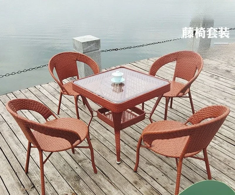 Freizeit-Waschtischstühle für den Außenbereich, quadratische Tische, Cafés, Milchteeladen, Rattanstühle, Freizeit-Gartenmöbel