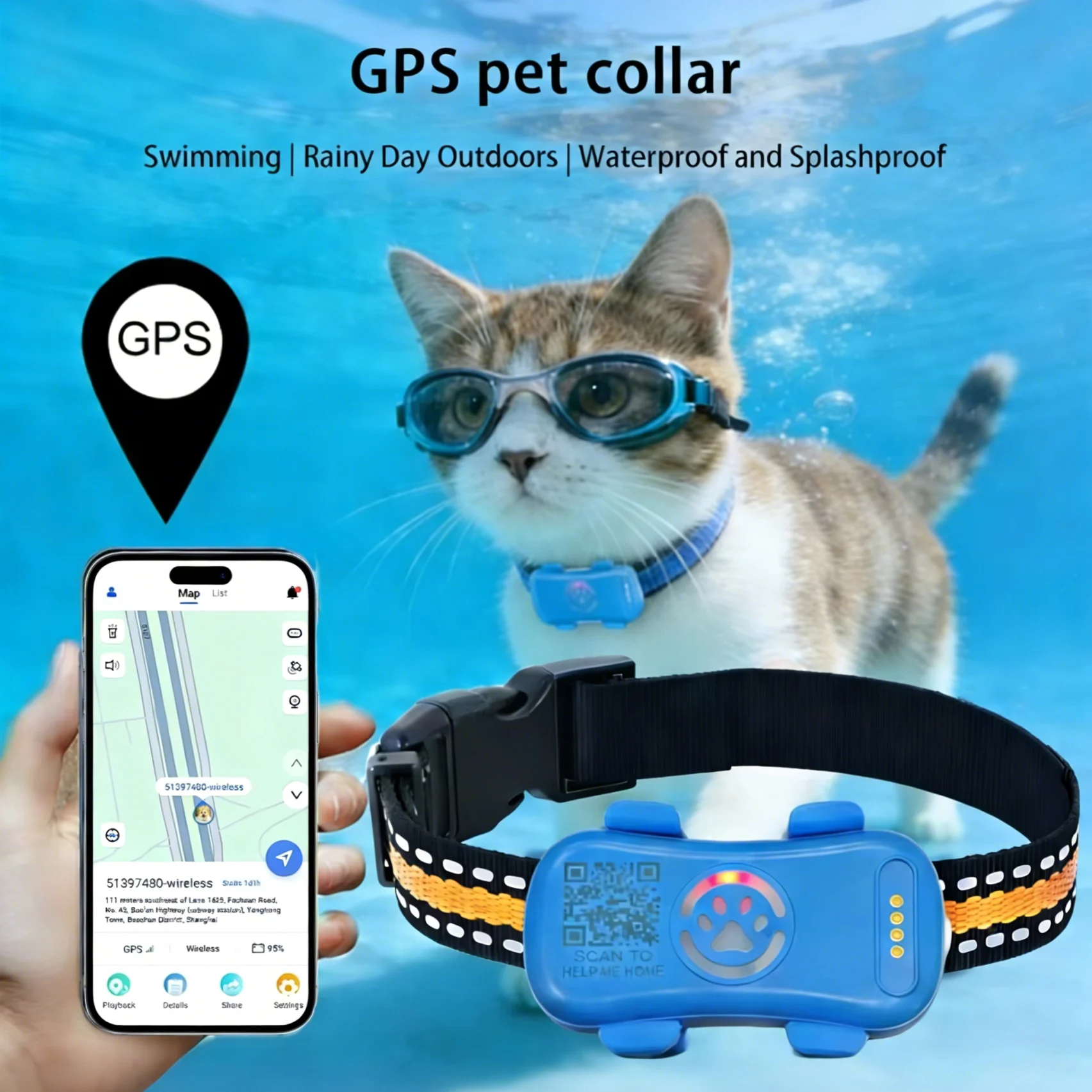 

Водонепроницаемый ошейник для GPS-трекера для домашних животных - устройство слежения в реальном времени для собак, кошек, локатор для домашних животных Geofence с подписью