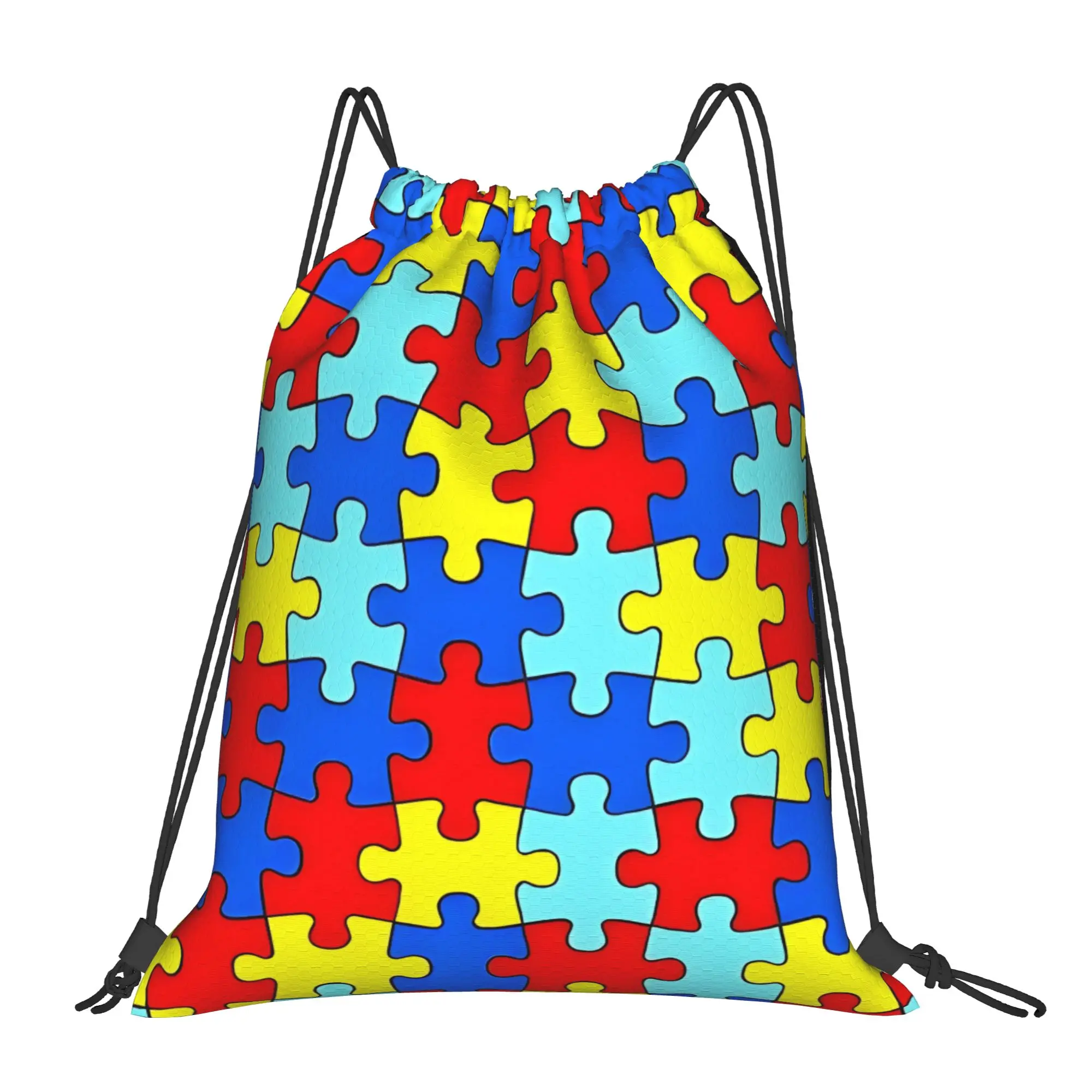 Autism Puzzle Pieces  Drawstring Bags Hiking Unisex Storage Organize Bundle Pocket Rope Bag