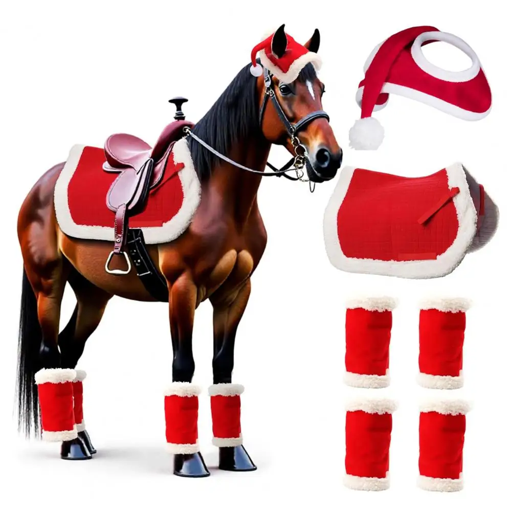 Christmas Horse Accessories Festive Horse Saddle Pad Horse Christmas Costume Set Santa Hat Saddle Pad Festive Leg for Winter