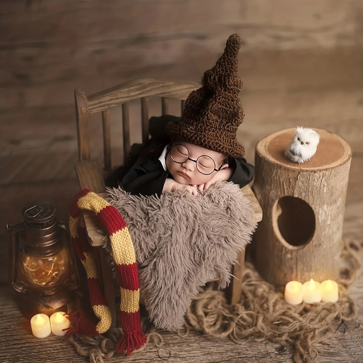 Gryffindor Newborn Baby 100Days Photo Props HarryyPotter Magic Battle Scarf, Magic Cap, Baby Posing, Photo Aid, Accessories Gift