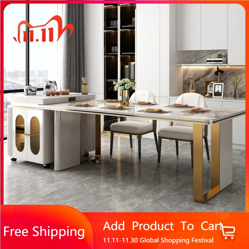 

Роскошный обеденный стол в вестибюле отеля, выдвижной центр, гостиная, продукты, Lslands, ножки, металлическая водонепроницаемая мебель Mesas De Jantar