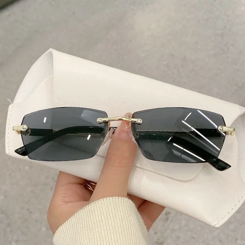 Retro Sonnenbrille Männer Marke Designer Mode randlose Sonnenbrille Sonnenbrillen Schneid linse Damen rahmenlose Brillen – Detail 7