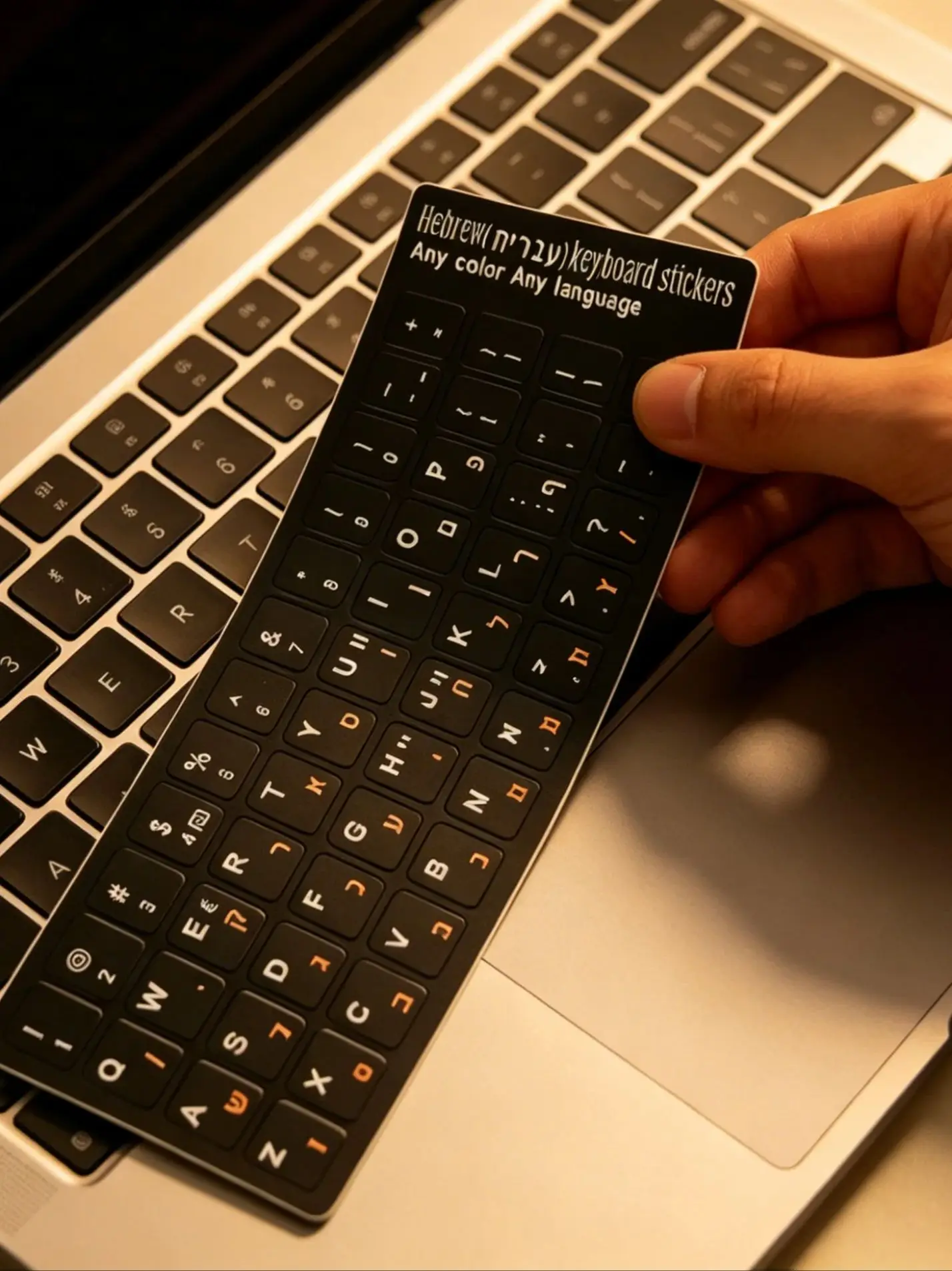 Hebräische Tastaturaufkleber, wasserfeste hebräische Buchstaben-Tastaturfolien mit englischem Layout, nicht 1:1 Größe, hebräisches Tastaturzubehör – Detail 2