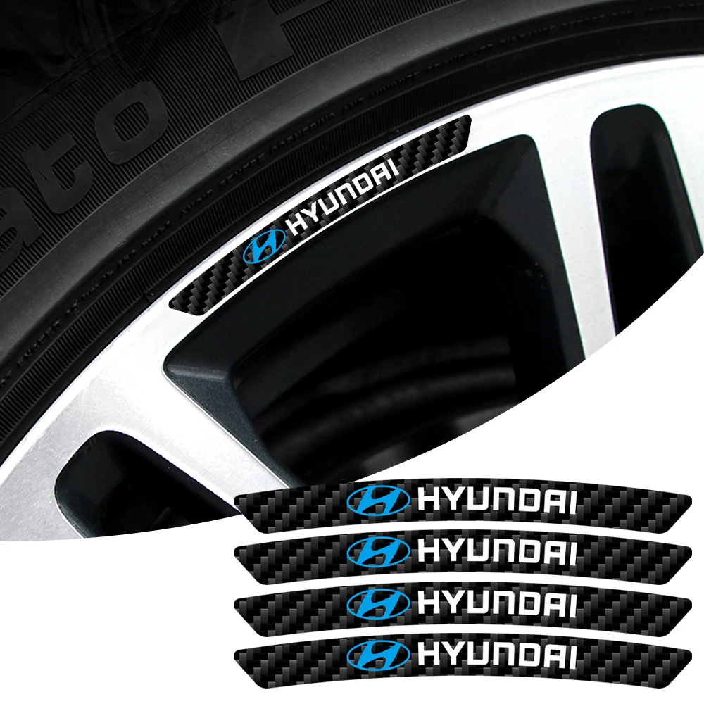 Emblemas de carro de fibra de carbono roda automática aro curvo emblema adesivos para hyundai tucson solaris i30 creta i10 i20 i30 ix20 ix25 ix35