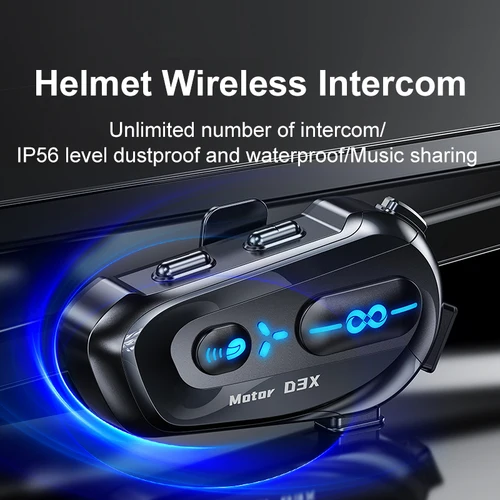 Imagen 2 del producto Intercomunicador para casco de motocicleta D3X, auriculares Bluetooth IP56, a prueba de polvo, impermeable, para compartir música, número ilimitado de interfono, 1/2 Uds.