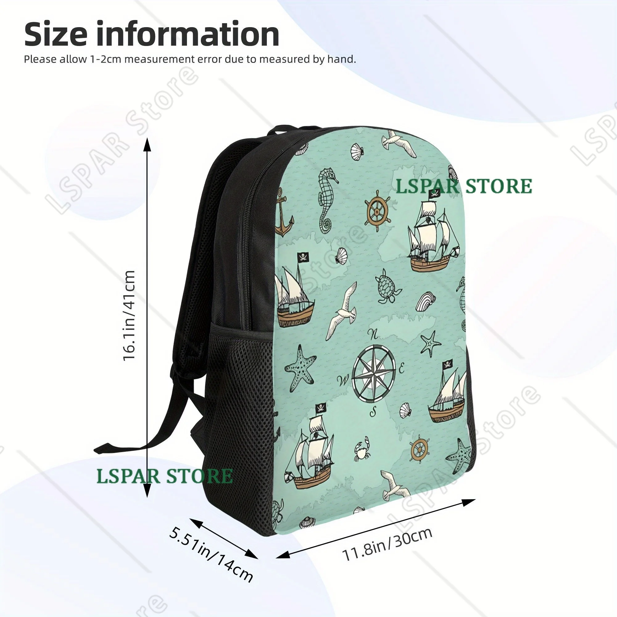 Pirate Sea Backpacks Casual Print Student School Bag Travel Bags Laptop Daypack Adjustable Straps