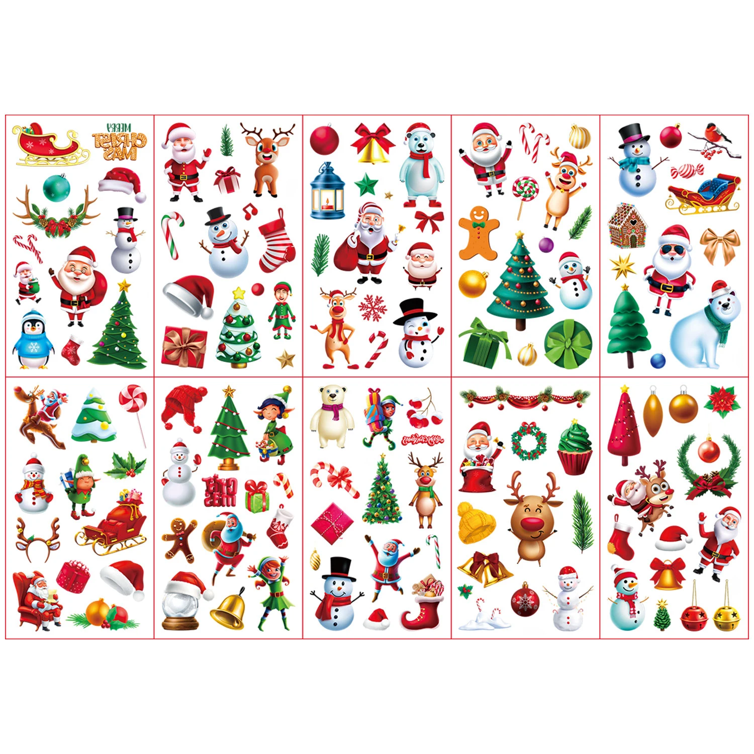 10 أوراق من 132 كارتون سانتا كلوز، رجل ثلج، شجرة عيد الميلاد، الرنة، جوارب عيد الميلاد، عناصر زينة عيد الميلاد، ملصقات وشم مؤقتة، مقاومة للماء وتدوم لمدة 2-5 أيام، مناسبة كهدية عيد الميلاد #3