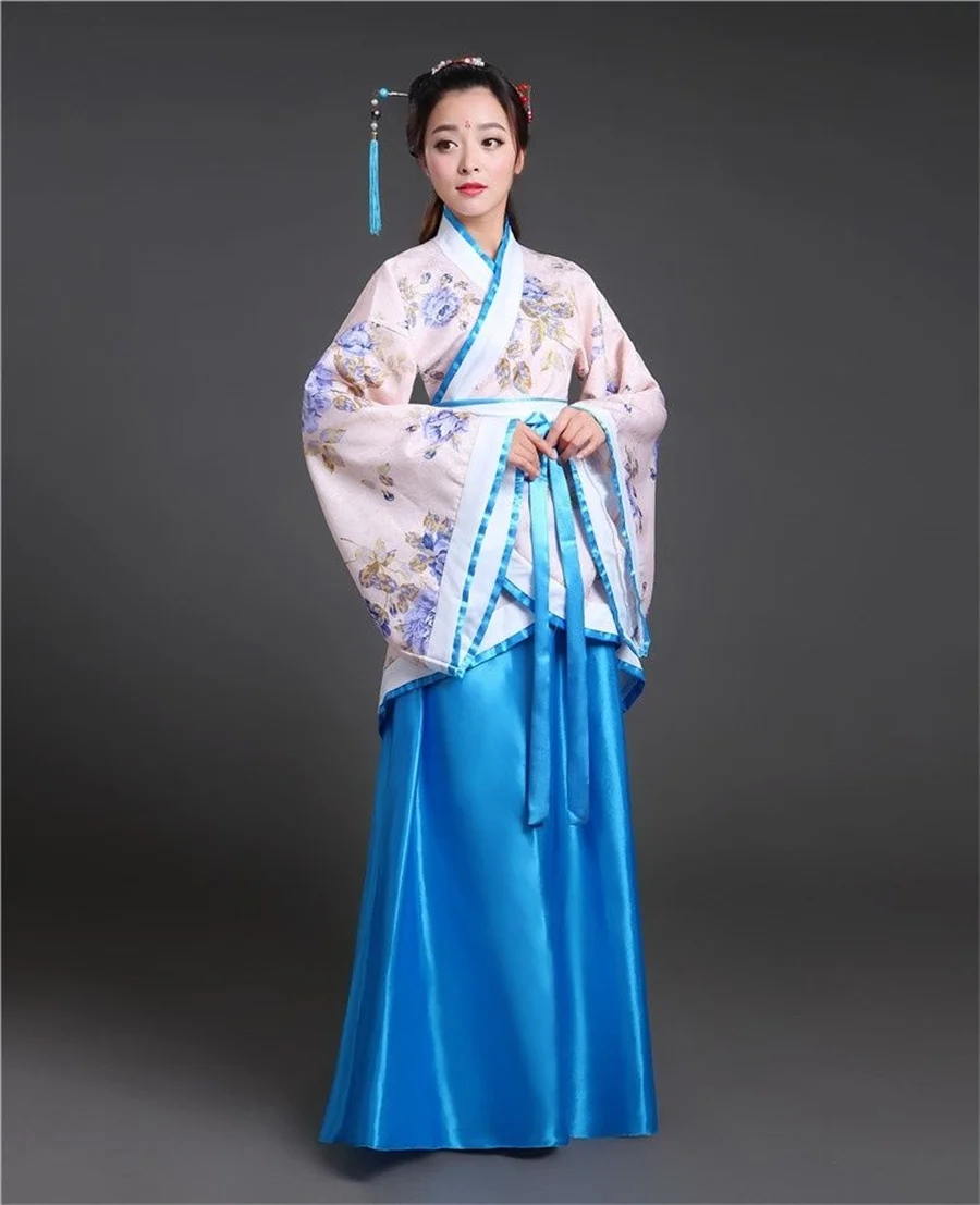 Long Sleeves Hanfu Long Dress Ancient Style Performance Skirt Chinese Tang Suit Patchwork Dance Dress