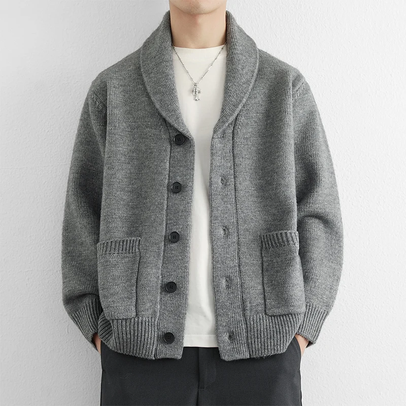 Spring Autumn Knitted Cardigan Men Single Breasted Casual Business Knit Sweater Lapel Business Social Streetwear Cardigan Jacket