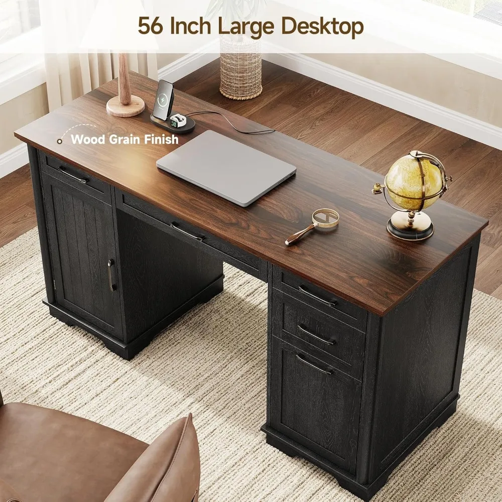 مكتب مزرعة تنفيذي كبير وحديث مع أدراج ملفات ومحطة شحن للمكتب المنزلي #5