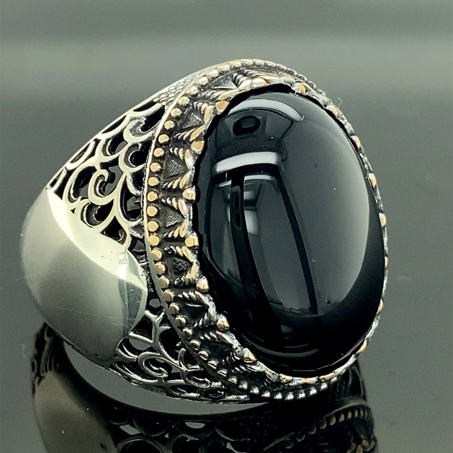 Mens Handmade Ring , Black Onyx Gemstone Ring , Customizable Men Sterling Silver Ring, Ottoman Jewelry , 925k Sterling Silver