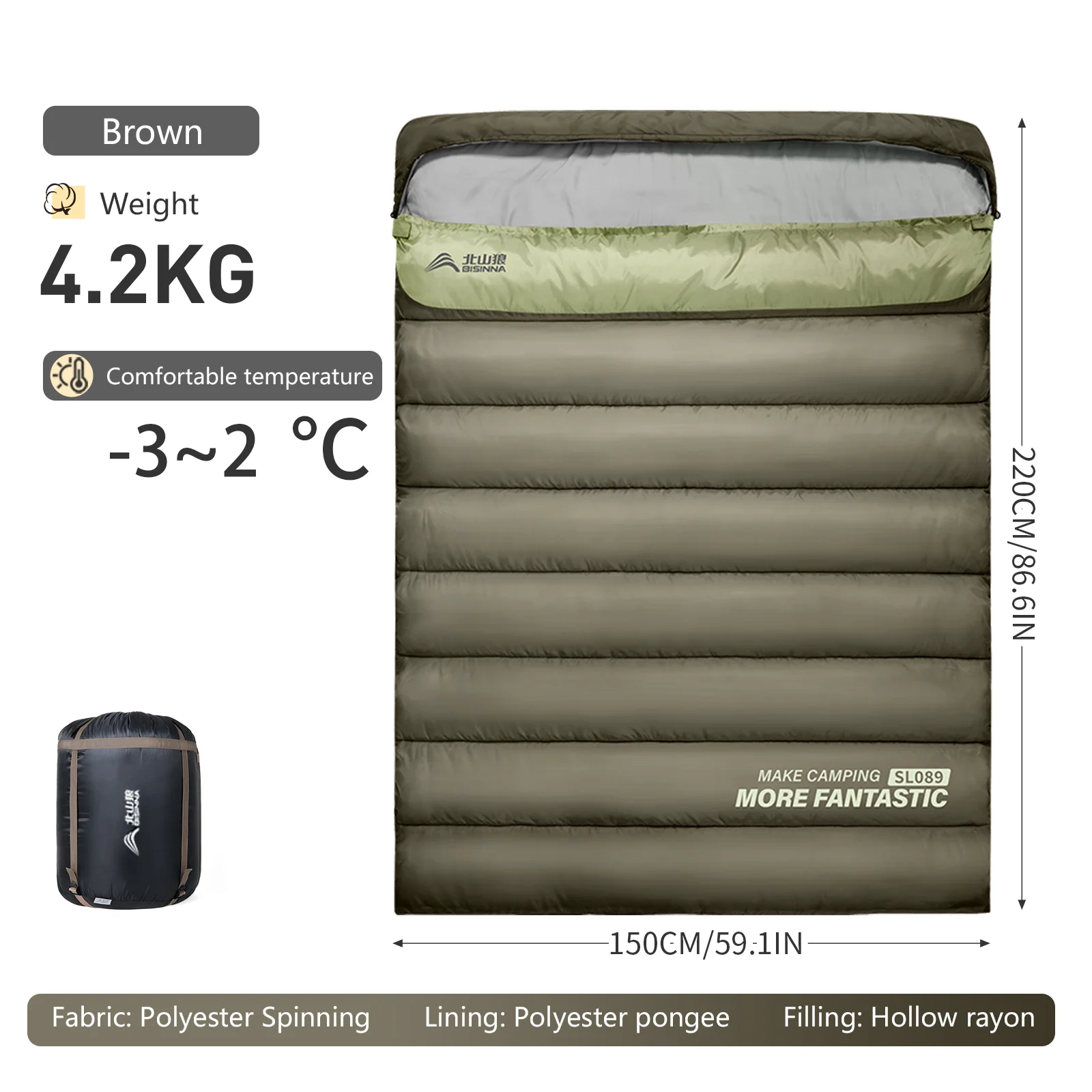 BSWOLF 2-Personen-Camping-Schlafsack für vier Jahreszeiten, tragbarer Winterschlafsack für Outdoor-Camp-Reisen, Wandern 6