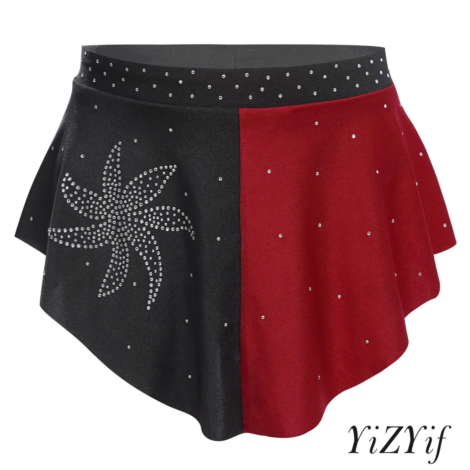

Kids Girls Jazz Ballet Dance Skirt Ballroom Modern Lyrical Dance Costume Elastic Waistband Color Block Shiny Rhinestones Skirt