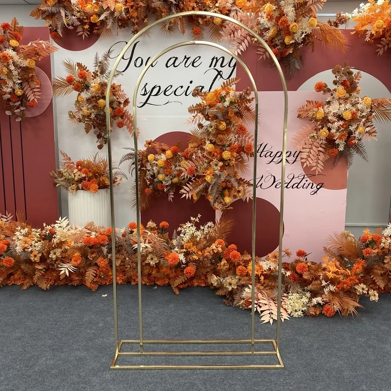 Gold-Plated Double Arch Outdoor Wedding Flower Display Rack, Door Frame, Birthday Party Backdrops, Welcome Sign, Balloons Stand