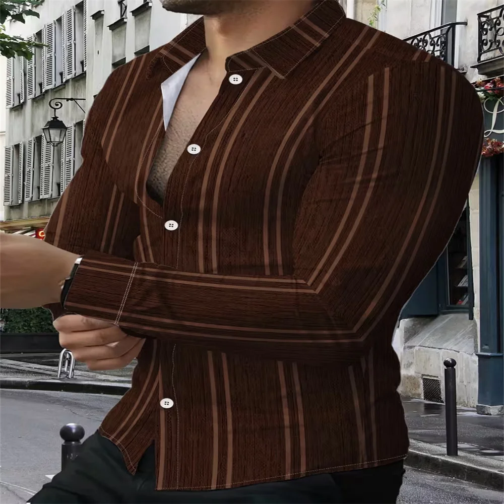 Men's stylish loose-fitting striped shirt, available in 16 colors, casual and breathable lapel button-down long-sleeved shirt, m
