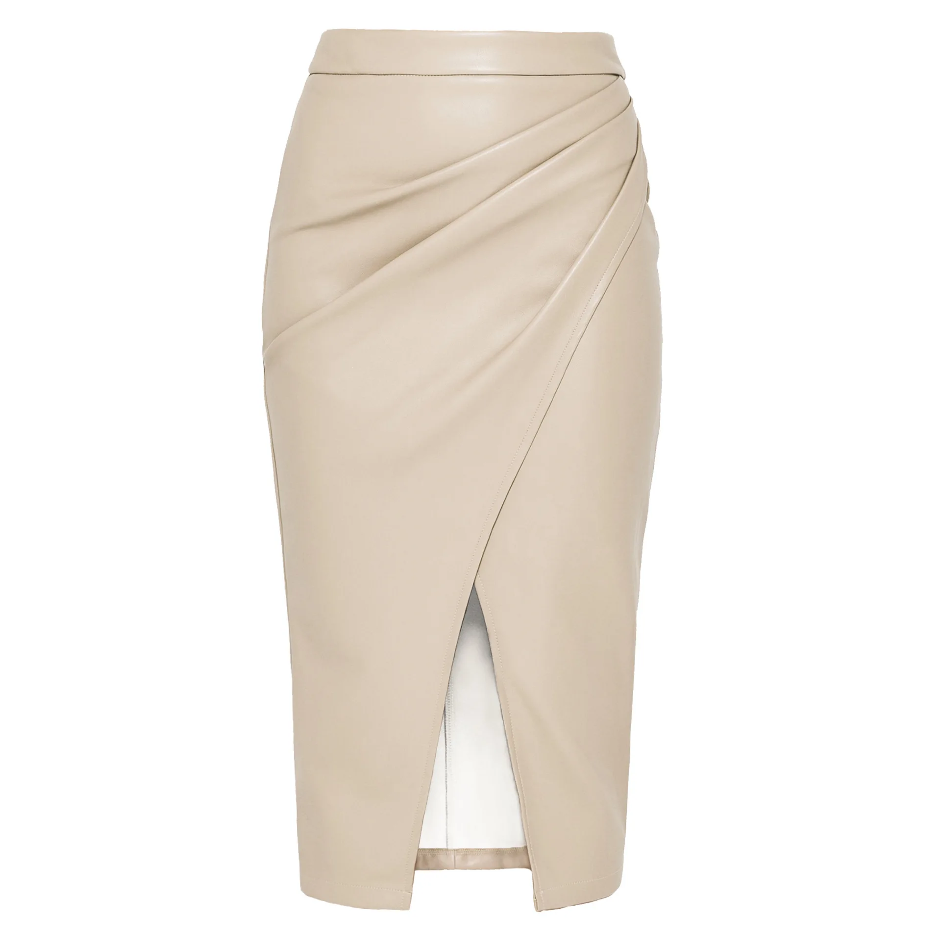 Autumn Winter Retro Skirt High-waisted Solid Color Slim Casual Clothes Polyester-cotton Blended Pleated A-shaped Slit Clothing