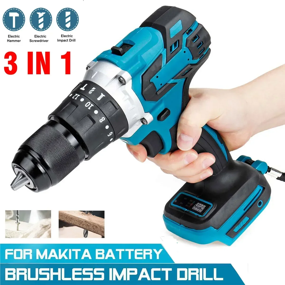 4000rpm 520N.M Electric Impact Wrench 3 in 1 Cordless Electric Wrench for Makita 18V Battery Screwdriver Power Tools