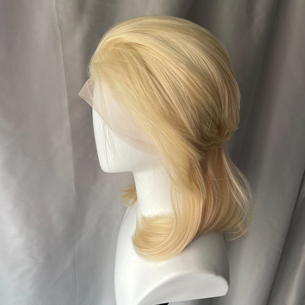 613 ブロンド 13 × 4 合成レースフロントウィッグ女性のための肩の長さのボラコスプレウィッグ男性のためのハーフハンドタイドグルーレスナチュラル