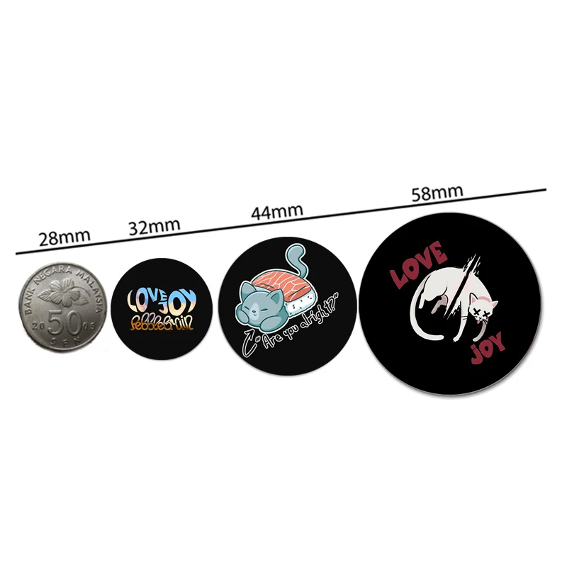 Lovejoy Funny Cute Badge Pin Cartoon Cat Handmade Tinplate Brooches Round Display Lapel Pins Jewelry Clothing Accessories Gift