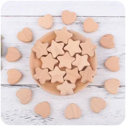 5/10Pcs Beech Wooden Beads Heart Star Shape Loose Beads Baby  Teether ChewableTeething Bead for Handmade Pacifier Chain