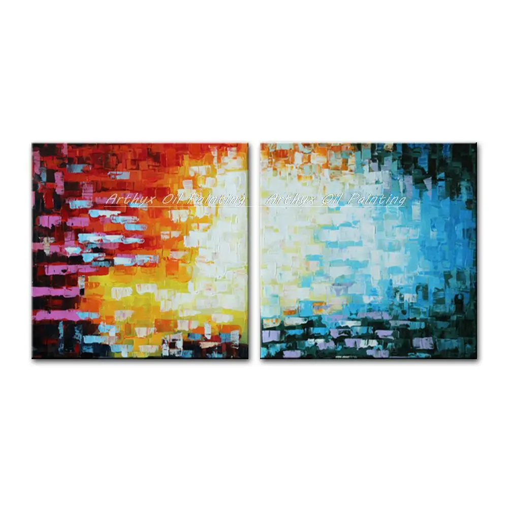 

Arthyx Hand Made Unframed 2Pcs/set,Colorful Decorative Art Abstract Oil Paintings On Canvas,Wall Pictures,Modern Home Decoration