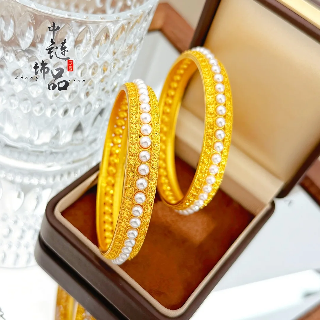 9999 gold micro-set elegant charm bracelet - New Chinese-style imperial style flower wire inheritance pearl bracelet