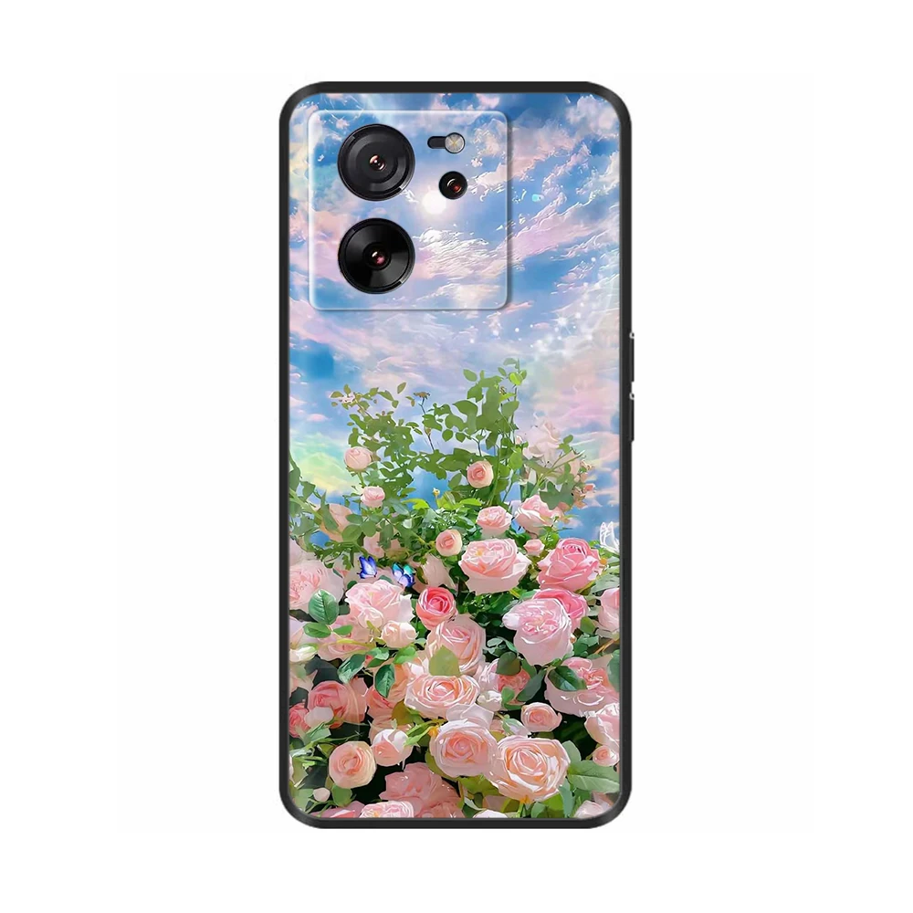 Flower Phone Case For Xiaom 13T Mi13T Pro Fundas Cute Heart Cartoon For Xiomi 13 T Xiaomi13T Pro Matte Soft TPU Back Cover Shell