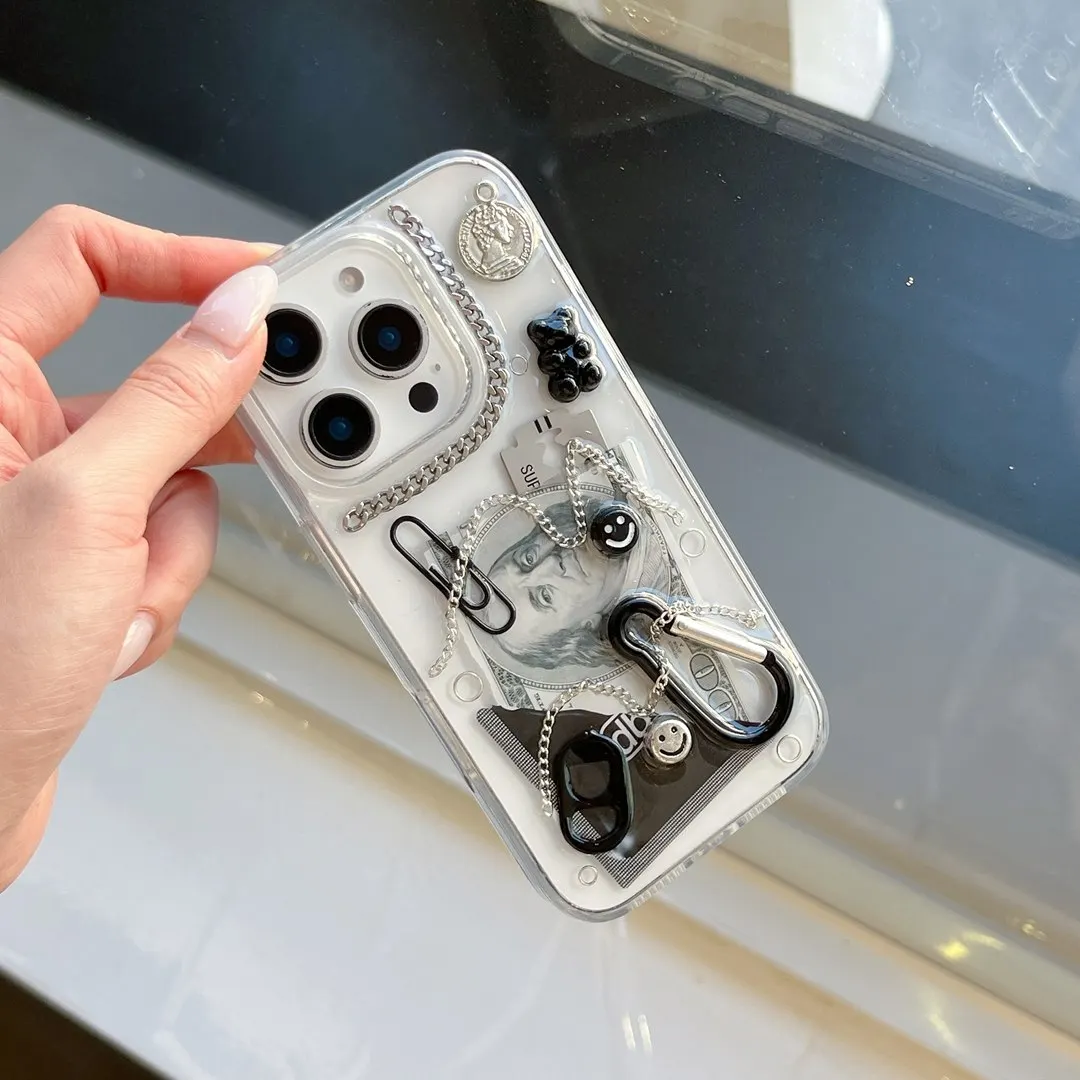 Kreative 3D-Kette, Dollar-Ring-Haken, Büroklammern, Handyhülle für iPhone 17, 16, 15, 14, 13, 12, 11, Pro Max, stoßfeste Abdeckung, Geschenke – Detail 3