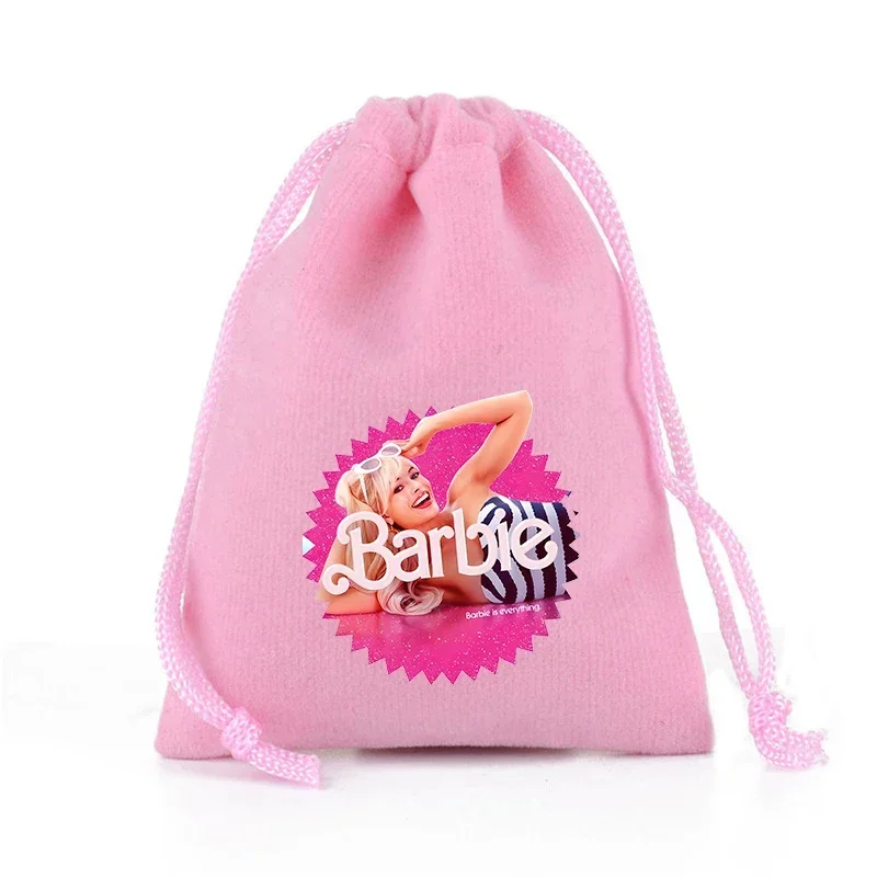 Barbied Drawstring Pocket Pink Plush Soft Storage Bags Gift Pouch Cartoon Anime Movie Kids Fashion Birthday Party Favor Cute Bag