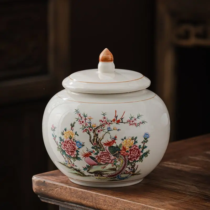 Chinese Ceramic Tea Jar High-grade Hexagonal Candy Jar Household Nut Coffee Bean Medicinal Herb Storage Bottle Kitchen Container