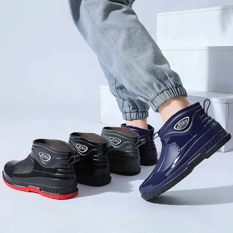 Botas de borracha impermeáveis masculinas, sapatos de chuva para pesca, galochas de tornozelo do marido, trabalho e segurança, à prova de óleo, sapatos de cozinha antiderrapantes, homem