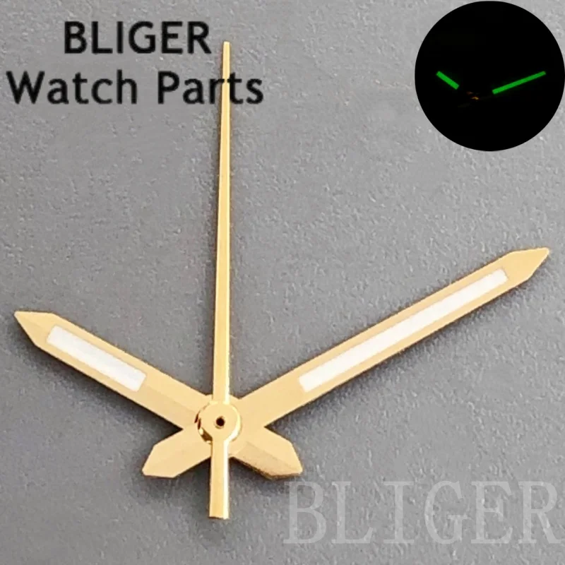 BLIGER NH35 الذهب ساعة فضية الأيدي ساعة معقمة إبرة الأخضر مضيئة صالح NH35 NH36 ETA2824 PT5000 ساعة يد تعمل بالحركة اكسسوارات
