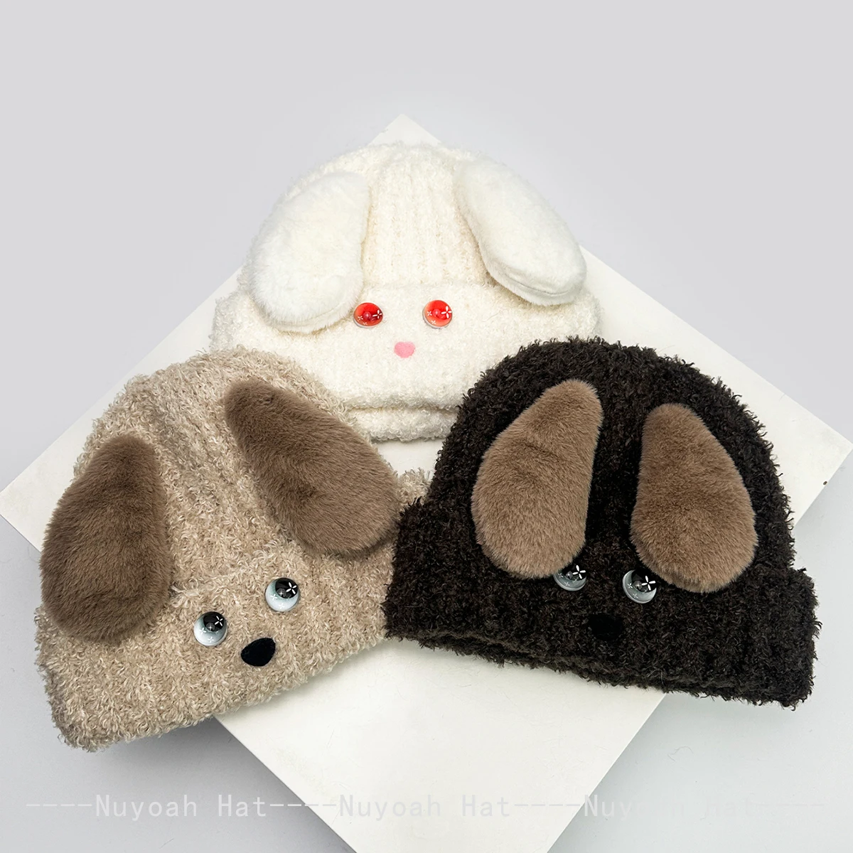 جديد إمرأة الكرتون لطيف آذان الجرو قبعات منسوجة دافئة حلوة موضة عادية بيني الكورية تنوعا في الهواء الطلق ins لينة و لزجة #3