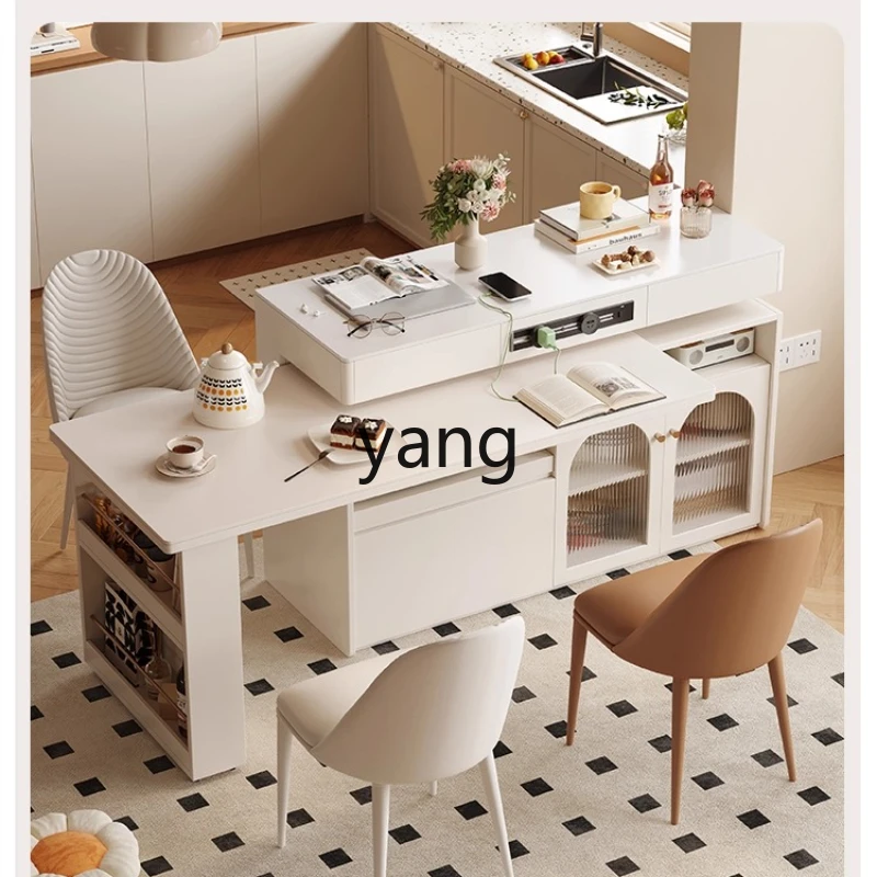 

YHM Dining Table Extendable Integrated Household Rotating Cabinet Rock Board