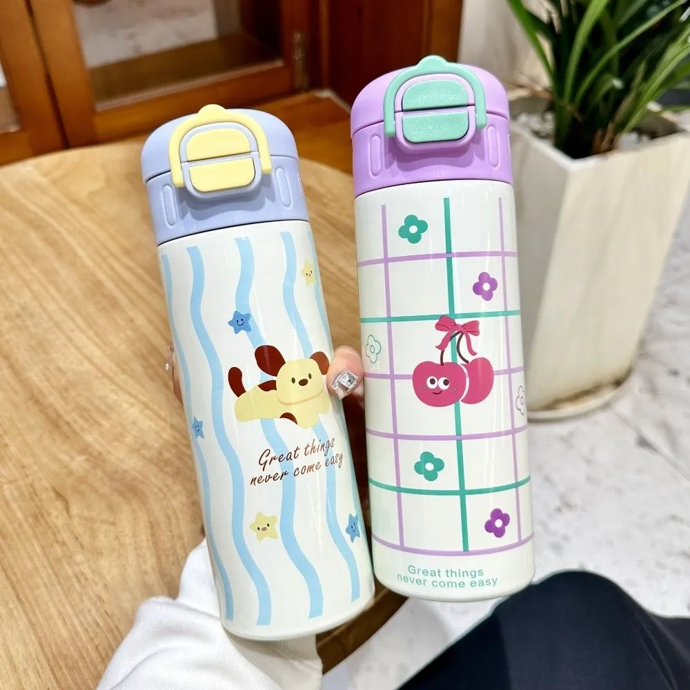 

Portable 316 Stainless Steel Vacuum Flask 520ml Capacity Double-layer Thermos Cup with Straw Cartoon Insulation Cup Students
