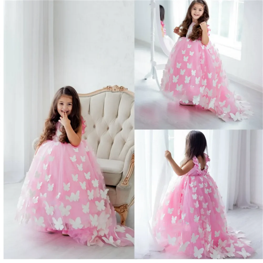 

Flower Girl Dresses Cute Butterfly First Communion Birthday Ball Party First Communion Formal Dress Custom Event Celebration