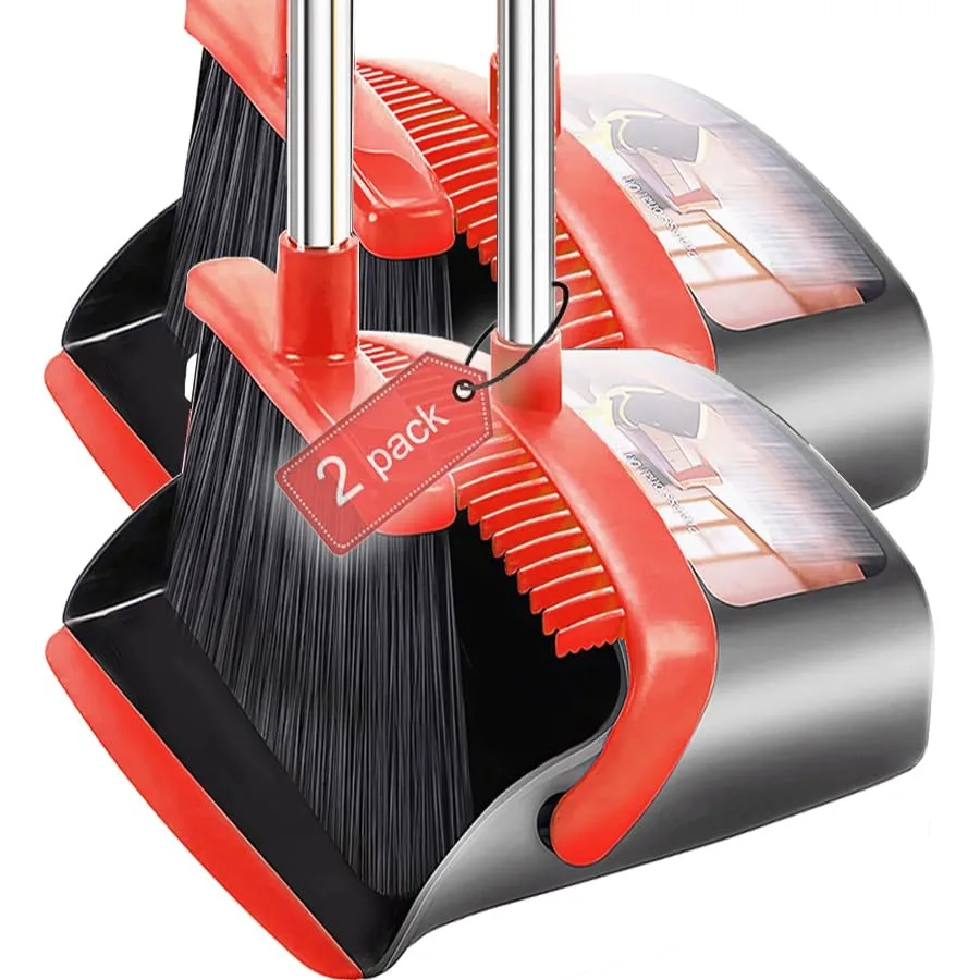 

2-Pack is More economicalBrooms with Dustpan Combo Set with 52" Long Handle Dustpan Teeth with self-Cleaning Function Indoor an