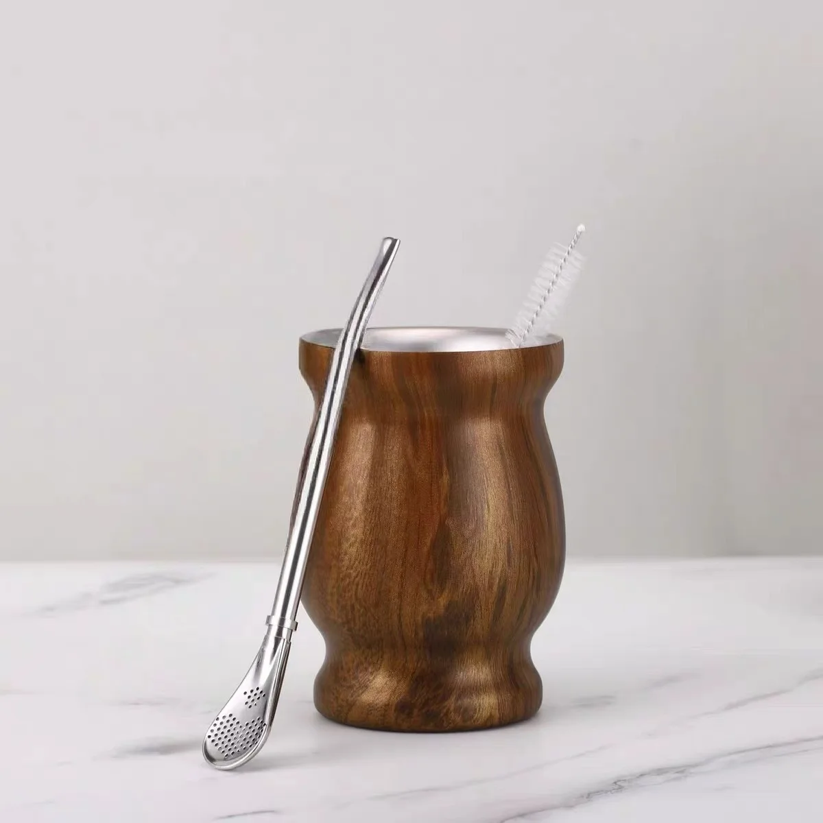 

240ML /8oz Stainless Steel Maté Tea Cup Tea Cup Set for Argentina Insulated Straw Cup Insulated Simple Gourd Customized Logo
