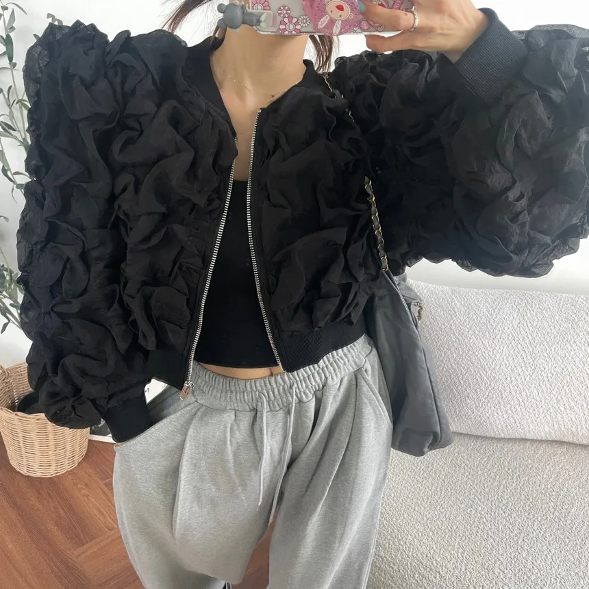 

Chic ort Svel Women's Jaet Versatile Faionable Sweet Anti-aging 3D Flower Print Long Sve Top for Young Women