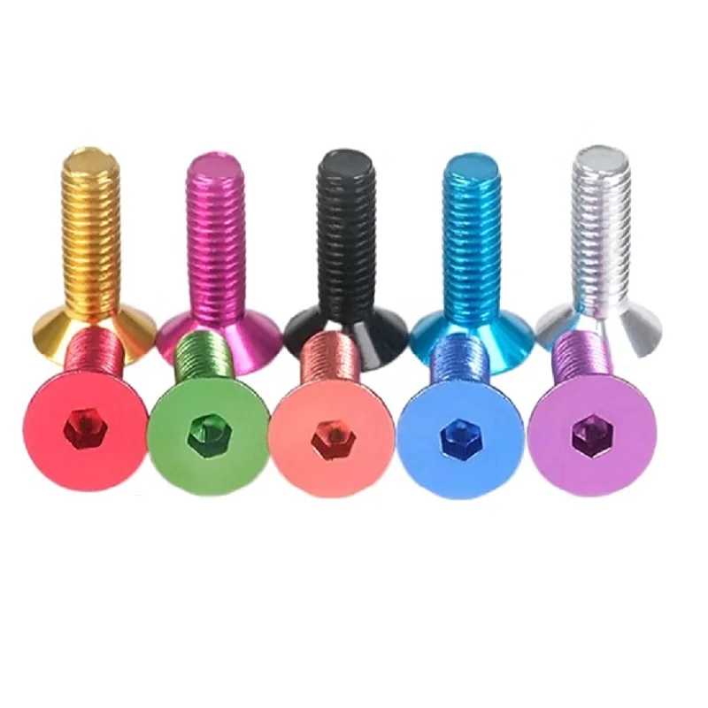 10pcs/lot 7075 Aluminum Allen Screws M4 M5 M6 Flat Hex Socket Countersunk Head Screws Bolts Anodized Color