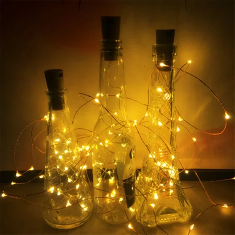 Wijnfles Lampjes Met Kurk Led String Batterij Sprookjesachtige Lichten Slinger Voor Kerstfeest Bruiloft Decoratie Fles Lampjes