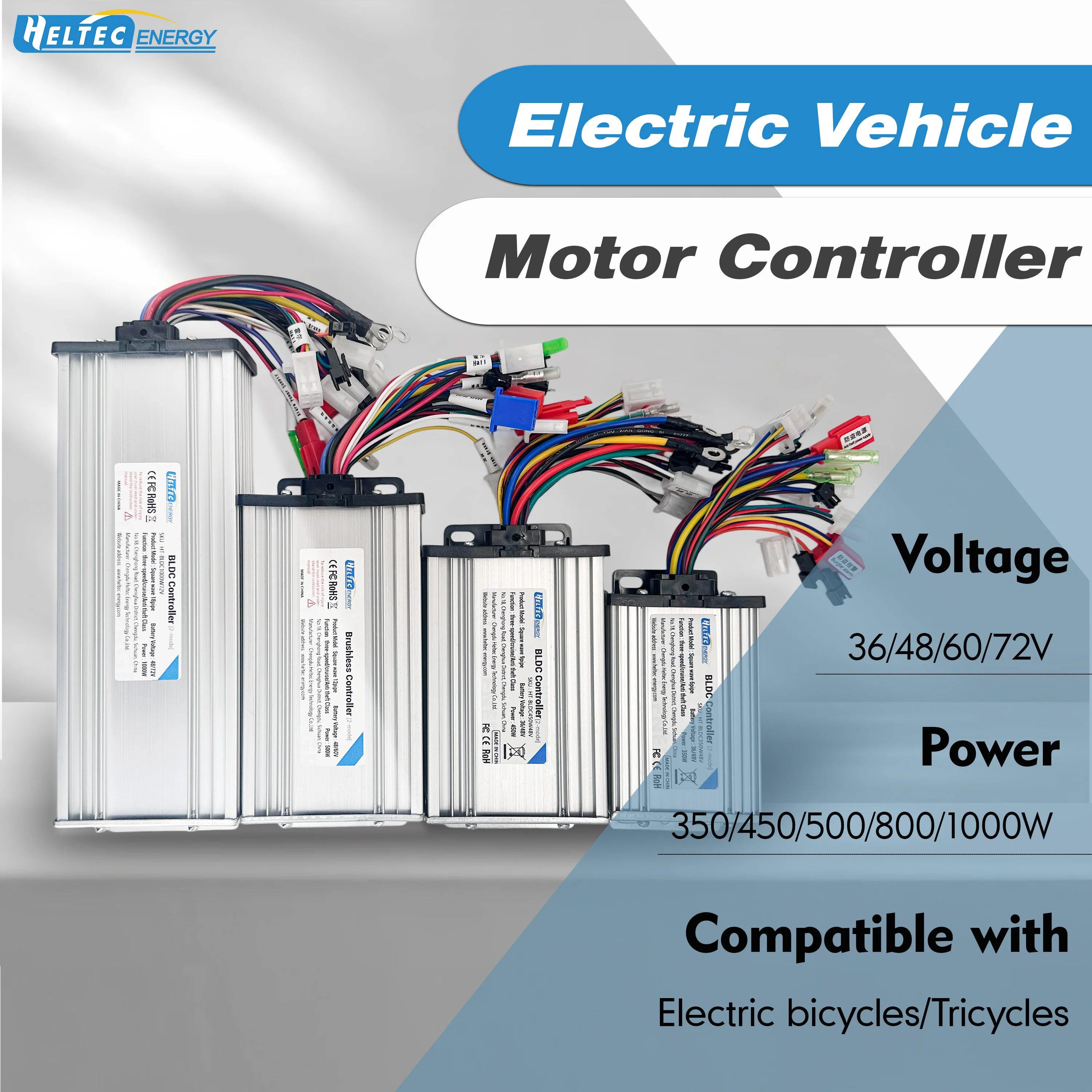 Heltec 36V/48V/60V/72V 350/450/500/800/1000W Waterproof Brushless DC Motor Controller for E-Bike＆Electric Scooter Vehicle