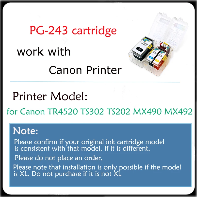 Vilaxh Smart Refill Cartridge  PG243 CL244 Ink Cartridges For Canon PG243Xl CL244XL TR4520 TS302 TS202 MX490 MX492 MG2420 MG2520