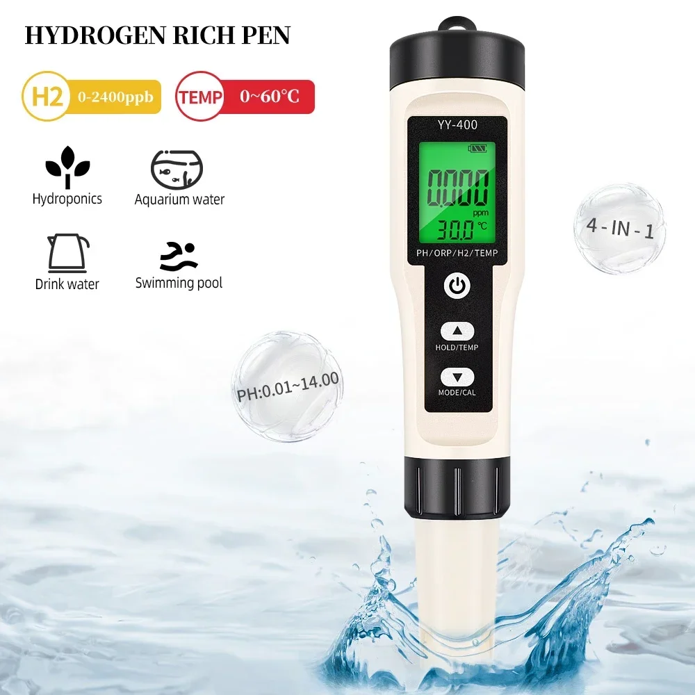 

4/3/2 in 1 Optional PH ORP H2 Temperature Hydrogen-rich Meter Portable Pen Water Quality Purity Tester for Aquarium Hydroponic