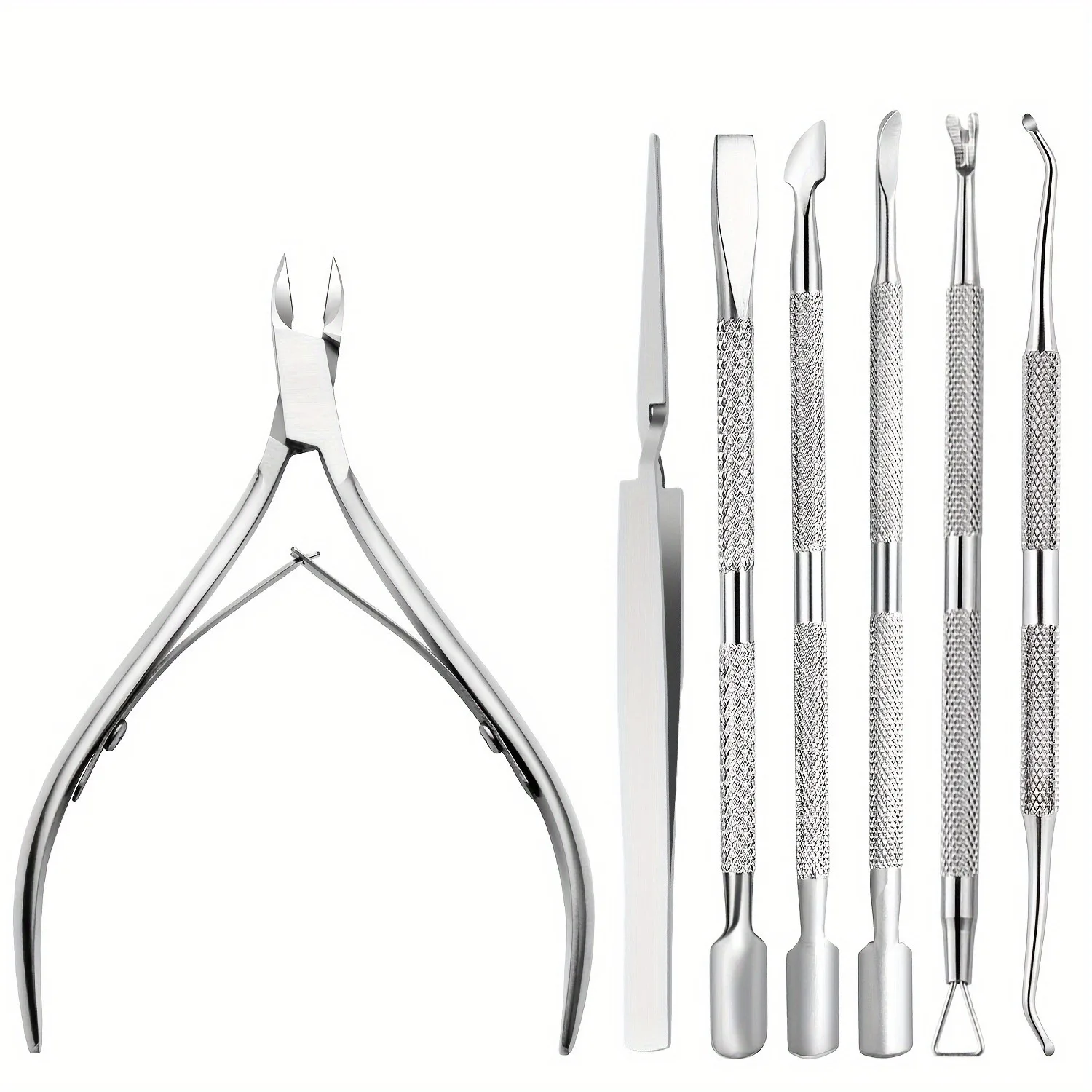 Set di forbici per cuticole per unghie in acciaio inossidabile da 7 pezzi/set, con spingitore per pelle morta, strumenti per manicure e pedicure, lime per unghie