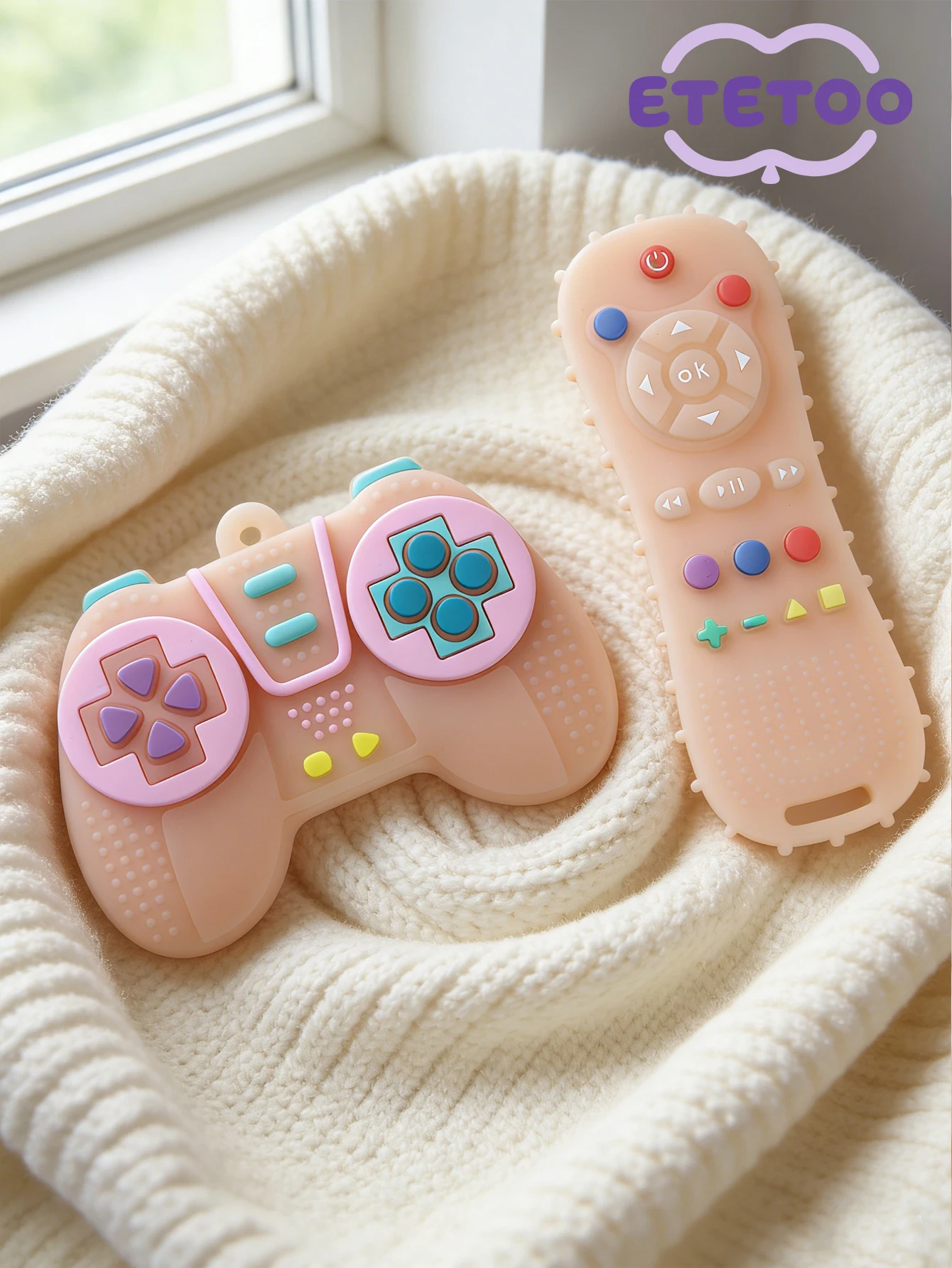 2PK Baby Teething Toys Remote Control & Game Controller Shape Silicone Teether Set for 0-12 Months