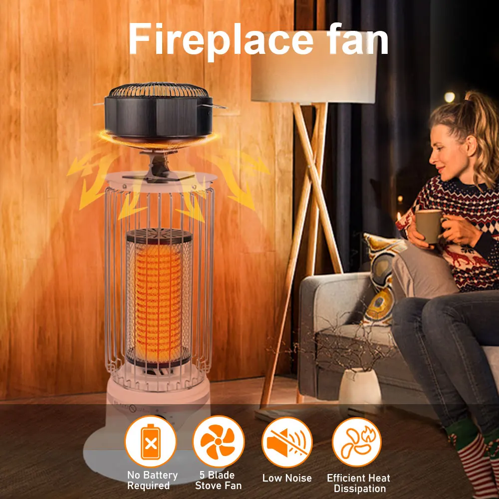 5 Blades Stove Fan Heat Powered Round Log Wood Fireplace Fan Burner Quiet Free-standing Home Warmer Efficient Heat Distribution