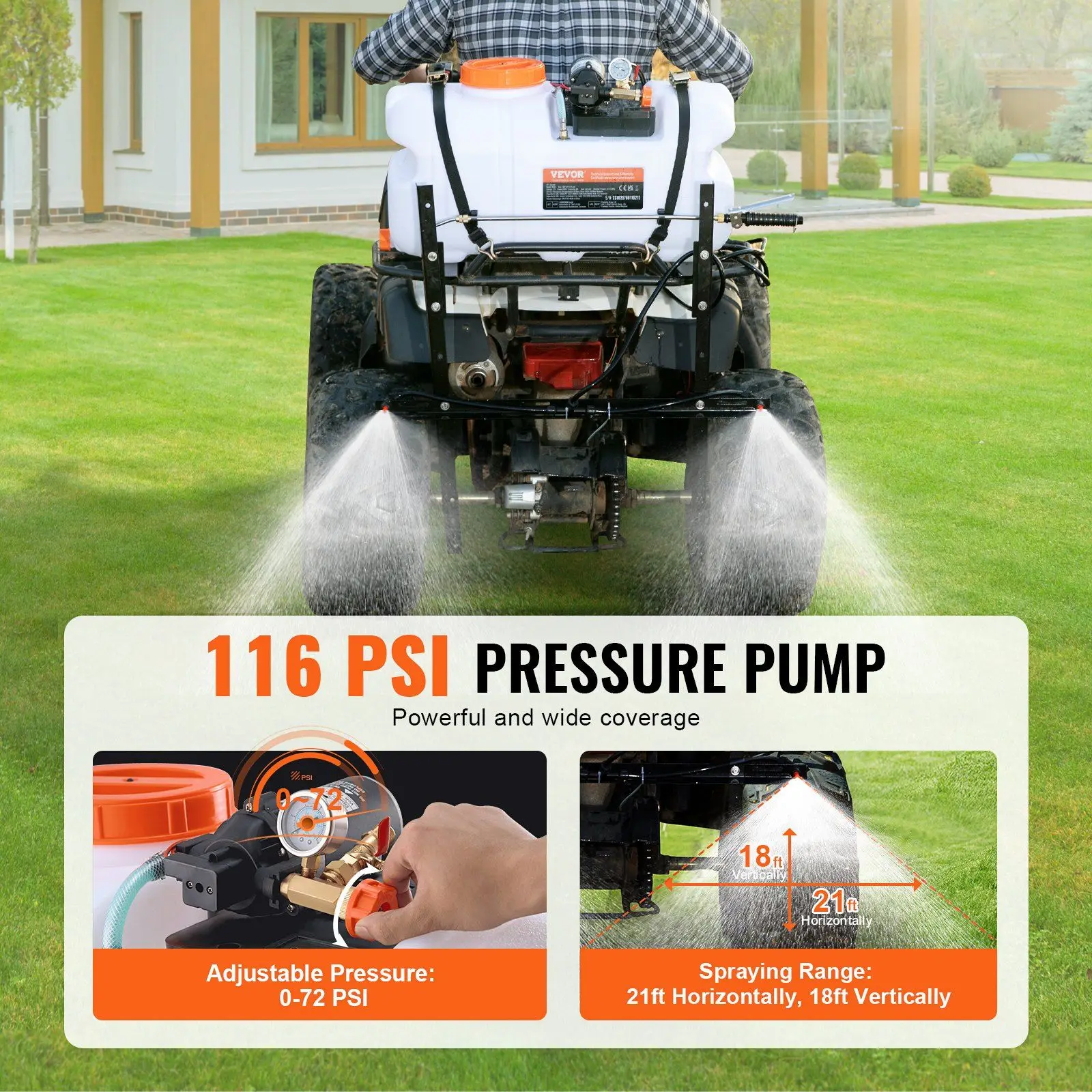 VEVOR ATV Spot Sprayer, 15.9 Gal/60 L ATV/UTV Broadcast Sprayer with A Nozzle Boom, 12 V Pump Weed Sprayer with Water Tank, 1.9